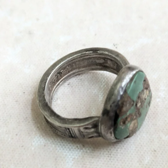 Vintage Sterling Silver Ring Turquoise Green 8.5 - Picture 7 of 13